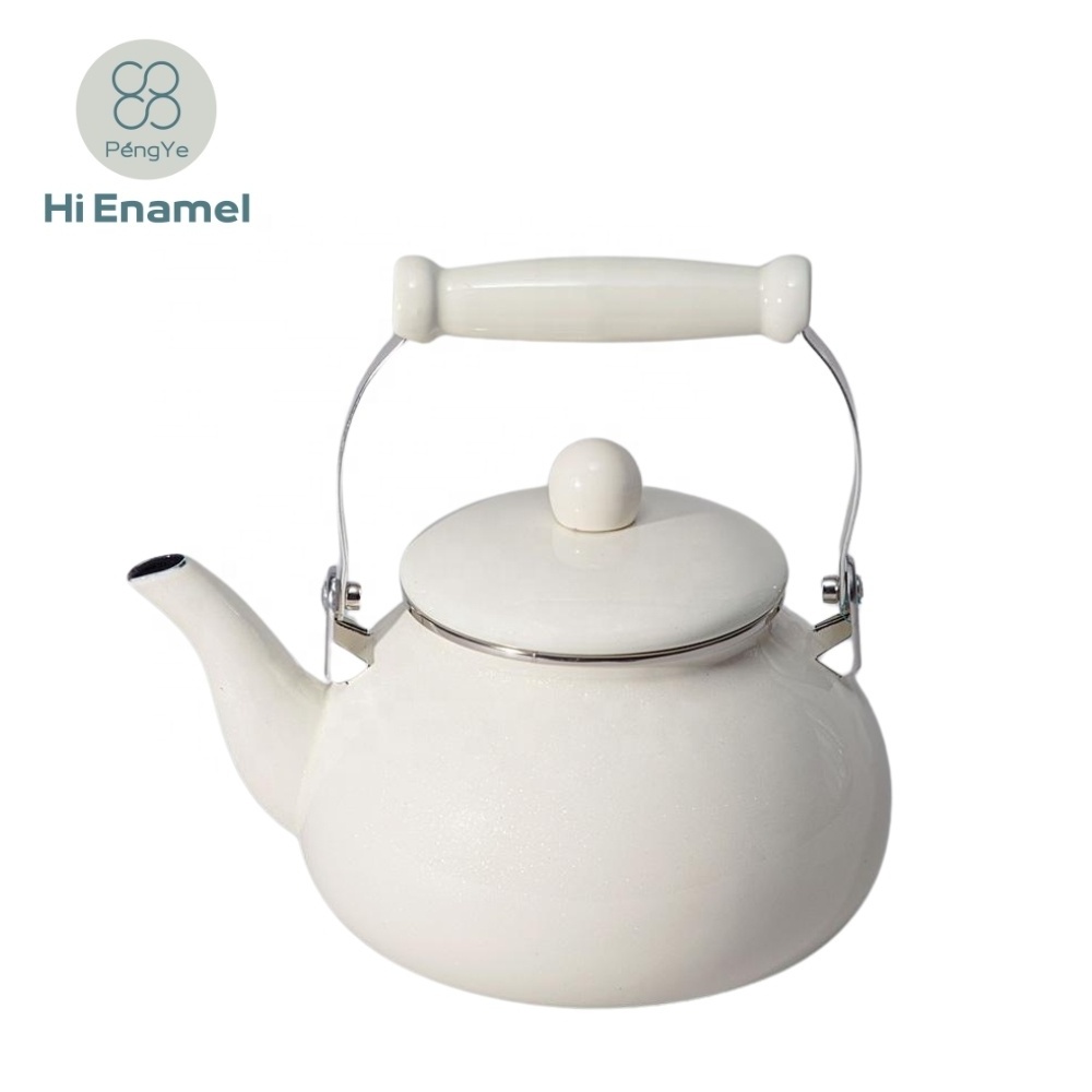 Portable Hot Water Whistling Ceramic Handle Enamel Pear Shape Kettle