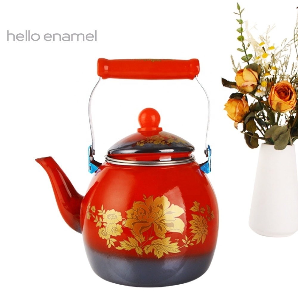 Chinese red enamel kettle large capacity exquisite vintage teapot kettle 2.5L