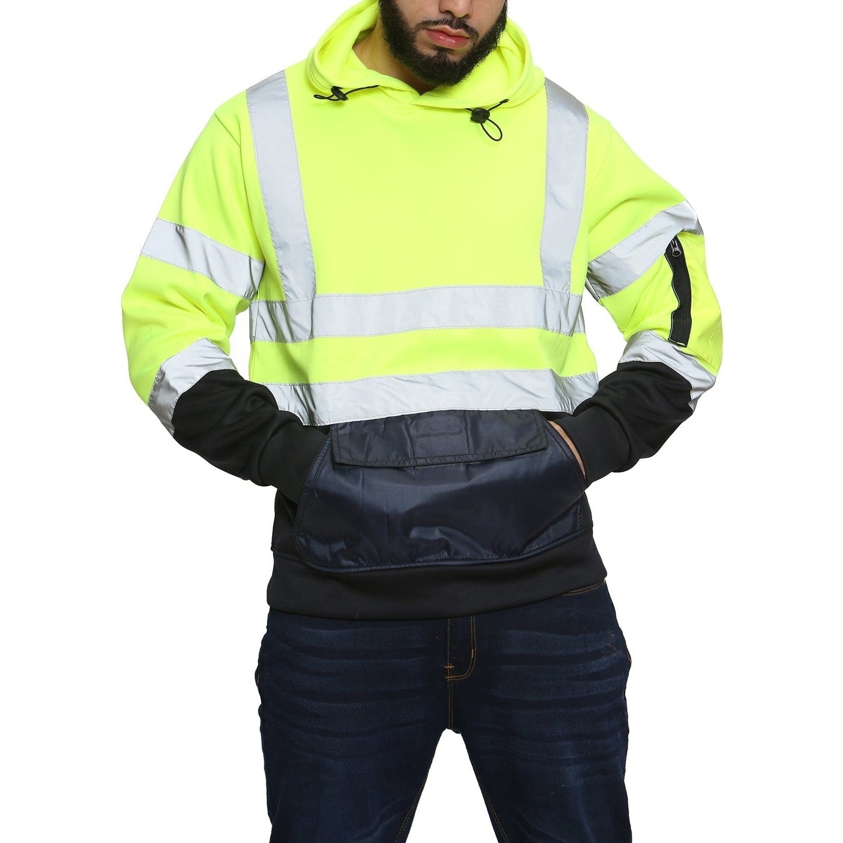 High visibility Waterproof Hi Vis Clothing Softshell Safety hoodie FOB security jacket hoodie  reflective hoodie for men