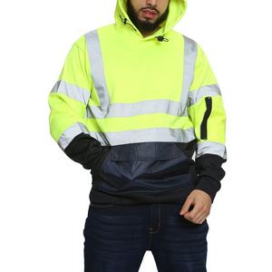 High visibility Waterproof Hi Vis Clothing Softshell Safety hoodie FOB security jacket hoodie  reflective hoodie for men