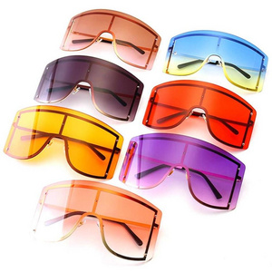 2021 Oversized Big Metal Frame One Piece Eyewear Cool Retro Sun Glasses Shield Sunglasses