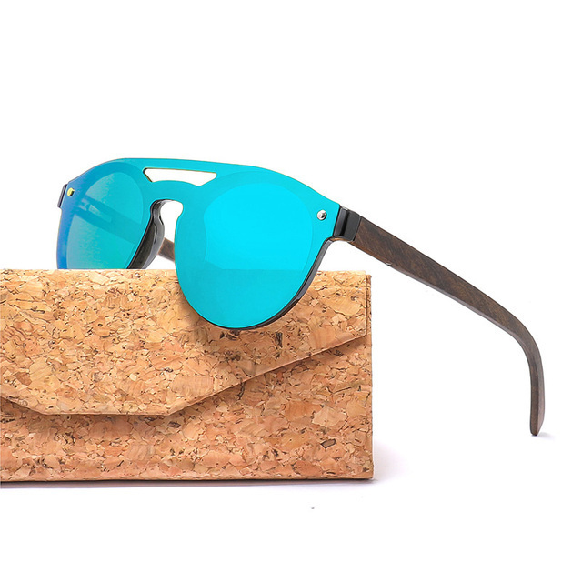 Rimless Wood Sunglasses For Women and Men Polarized Sun Glass With Triangle Folded Wooden Grain Case