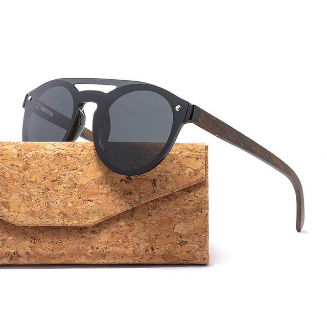 Rimless Wood Sunglasses For Women and Men Polarized Sun Glass With Triangle Folded Wooden Grain Case