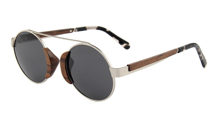 Top grade stainless steel metal with wood arm sunglasses hand-made environmental glasses