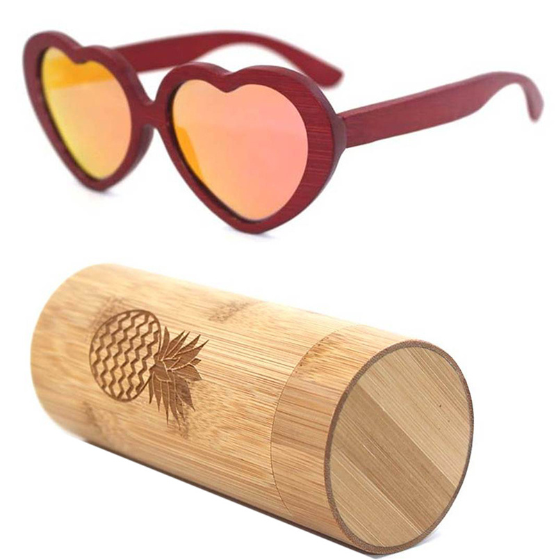 Funny love heart shape bamboo wood sunglasses hand polished sunglasses