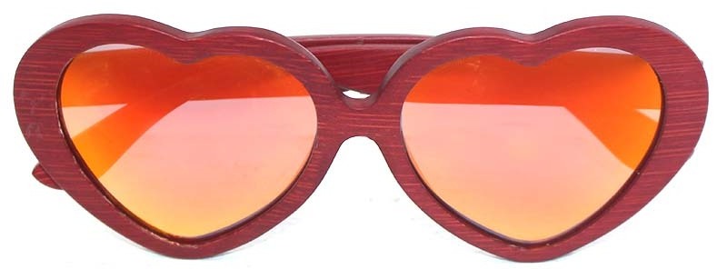 Funny love heart shape bamboo wood sunglasses hand polished sunglasses