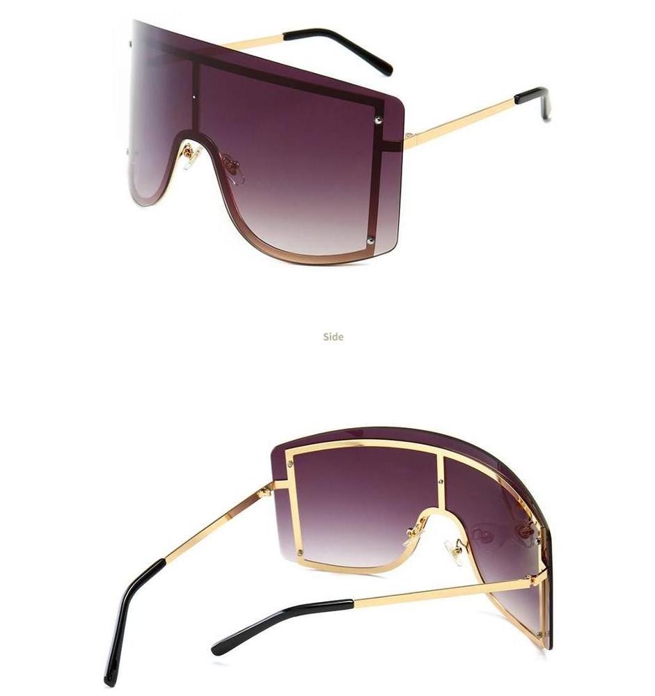 2021 Oversized Big Metal Frame One Piece Eyewear Cool Retro Sun Glasses Shield Sunglasses