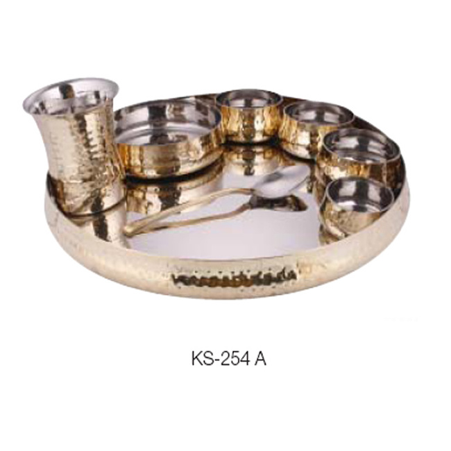 Luxury Design THALI Set Dinnerware Set / COPPER THALI Set Stainless Steel Cup Kit Engraving Round Pattern Western Metal 24