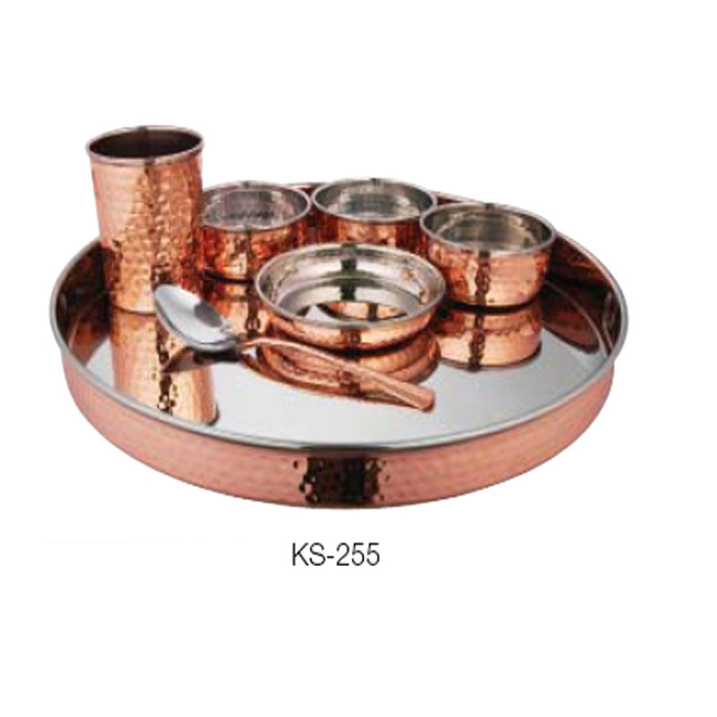 Luxury Design THALI Set Dinnerware Set / COPPER THALI Set Stainless Steel Cup Kit Engraving Round Pattern Western Metal 24