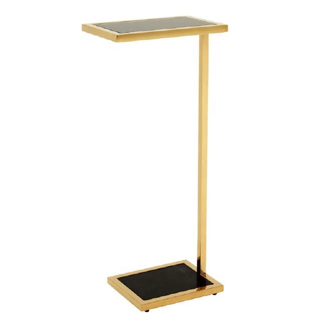 New Single Leg Design Modern Luxury Rectangular Shape Stainless Steel Coffee Side Table for Living Room with Glass Top