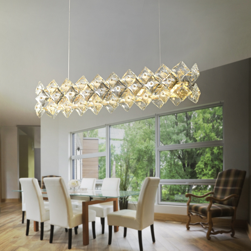 Wholesale Rectangle Crystal Pendants Lamp Fixtures Farmhouse Kitchen Island Copper Material Hanging Lights