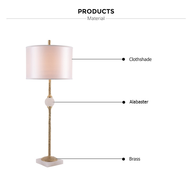 Modern Brass Luxury Brass BR016 White Alabaster Base Fabric Shade E27 Elegant Table Lamp