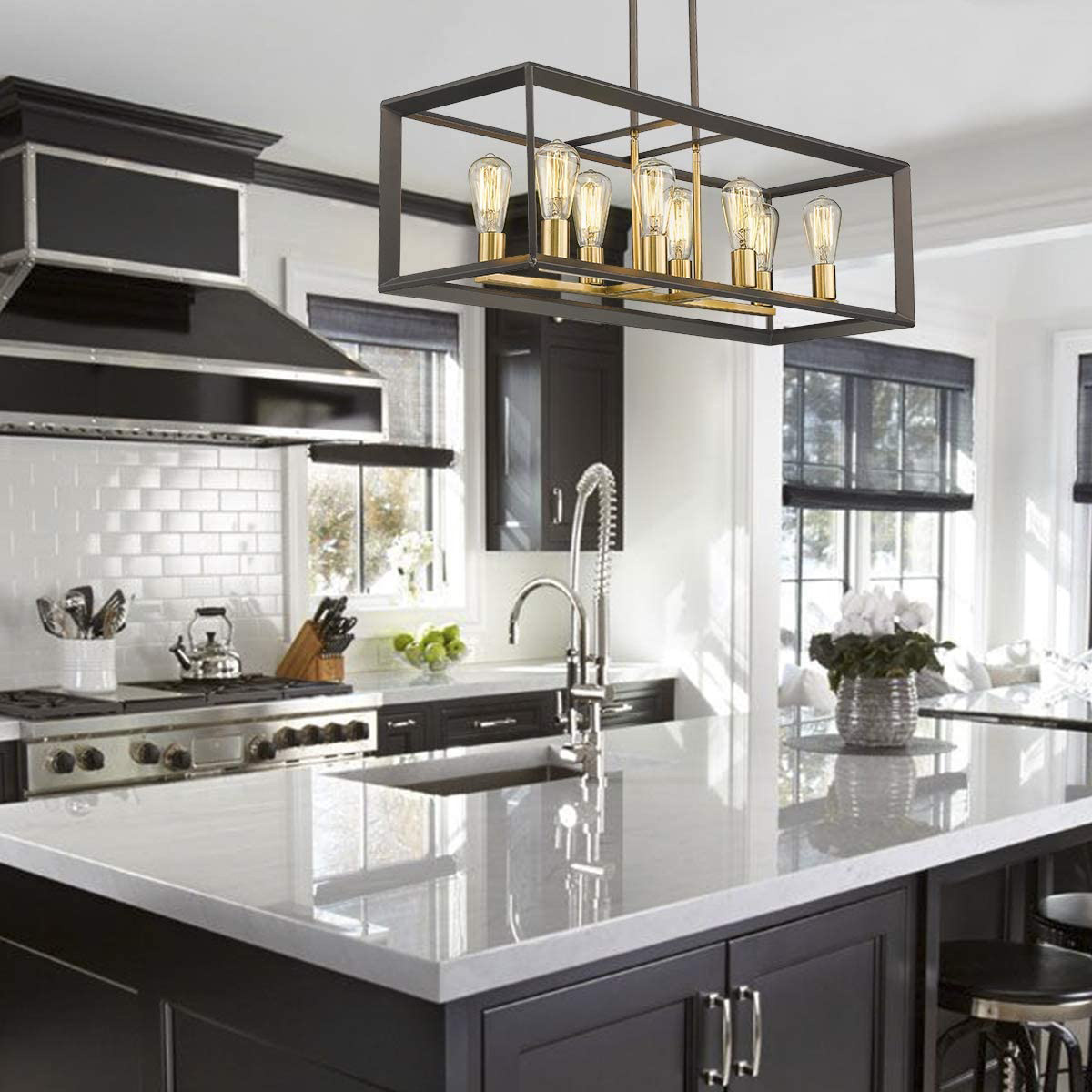 8 Light Kitchen Island Light Farmhouse Lustres De Estilo Industrial Dining Room Retangular Pendant Lighting Fixture