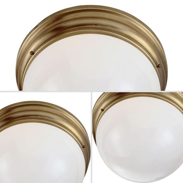 American Simple Design Brass Round White Glass Shade Ceiling Light Flush Mount for Kitchen