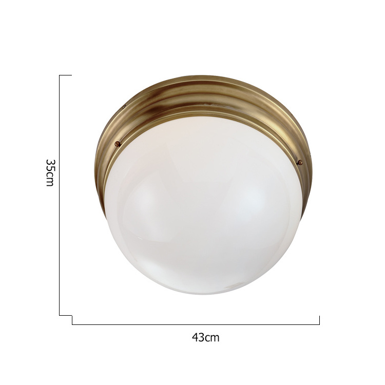 American Simple Design Brass Round White Glass Shade Ceiling Light Flush Mount for Kitchen