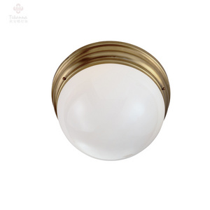 American Simple Design Brass Round White Glass Shade Ceiling Light Flush Mount for Kitchen