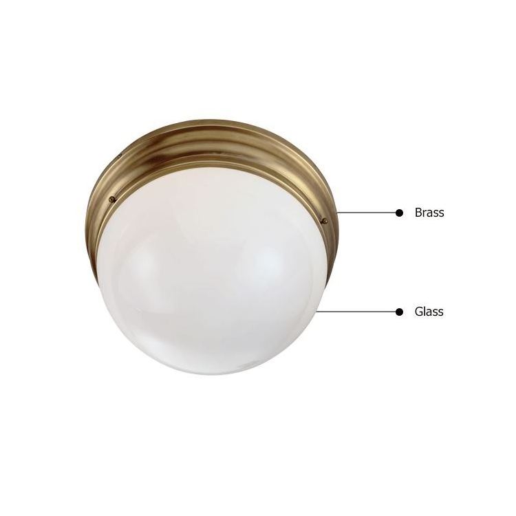 American Simple Design Brass Round White Glass Shade Ceiling Light Flush Mount for Kitchen