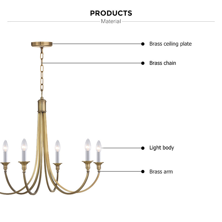 Country Style 6 Light Simple Antique Brass Finish Classic Candelabra Style LED Chandelier