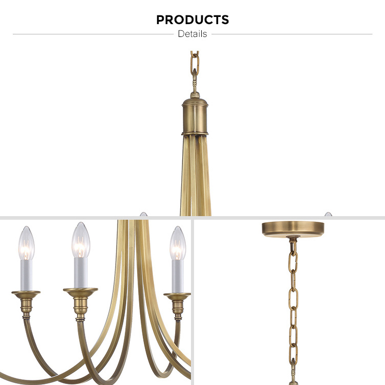 Country Style 6 Light Simple Antique Brass Finish Classic Candelabra Style LED Chandelier