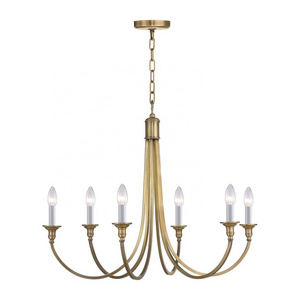 Country Style 6 Light Simple Antique Brass Finish Classic Candelabra Style LED Chandelier