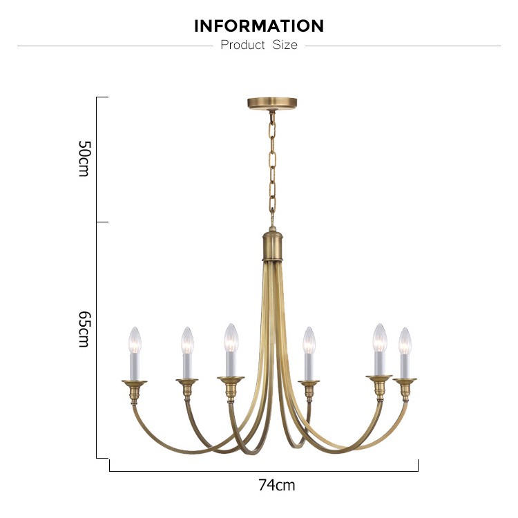 Country Style 6 Light Simple Antique Brass Finish Classic Candelabra Style LED Chandelier