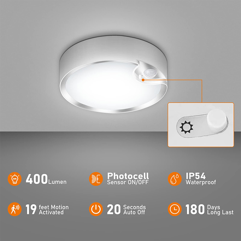 Modern Round Garage Bathroom Shower Porch 400LM Motion Activated Light Battery Operated Motion Sensor Indoor Ceiling Light