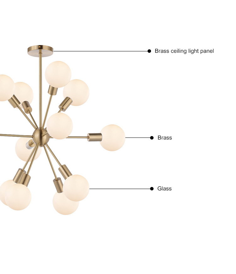 Nordic 12 Lights Arms Copper Sputnik Starburst Ball Shade Contemporary Lighting Pendant