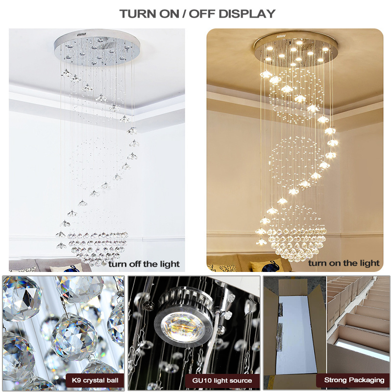 Custom Hotel Large Long Ceiling Luxury Led Staircase Modern Villa Decorative Lights Crystal Chandelier Ceiling Light