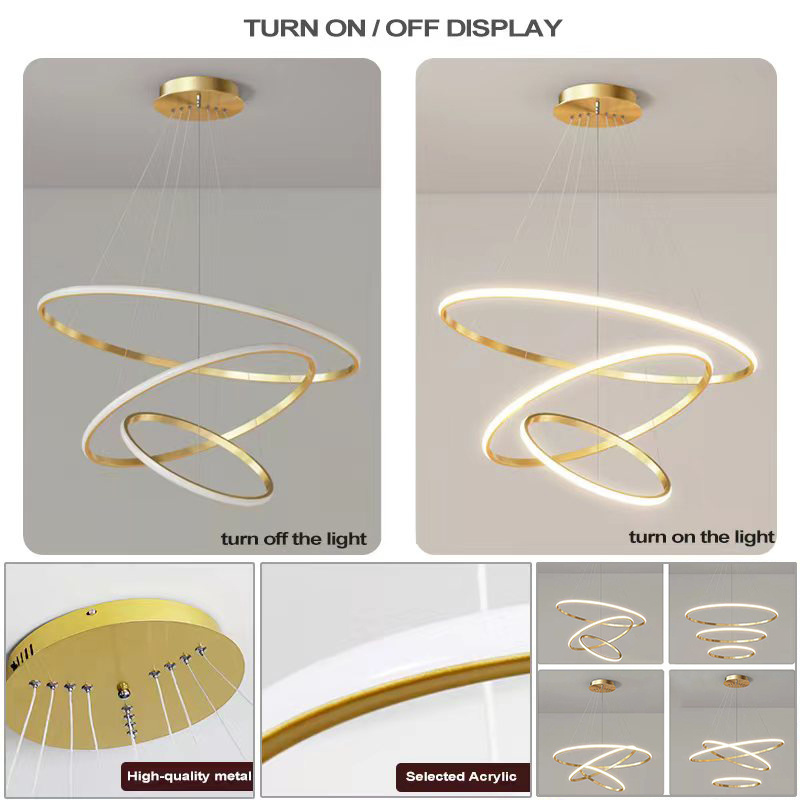 Decorative Ring Gold Black Design Modern Nordic Acrylic Circle Chandelier Modern LED Pendant Light For Living Room  BarBedroom