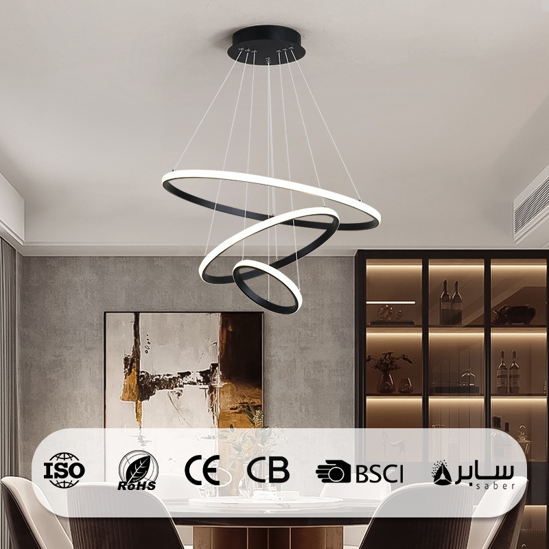 Decorative Ring Gold Black Design Modern Nordic Acrylic Circle Chandelier Modern LED Pendant Light For Living Room  BarBedroom