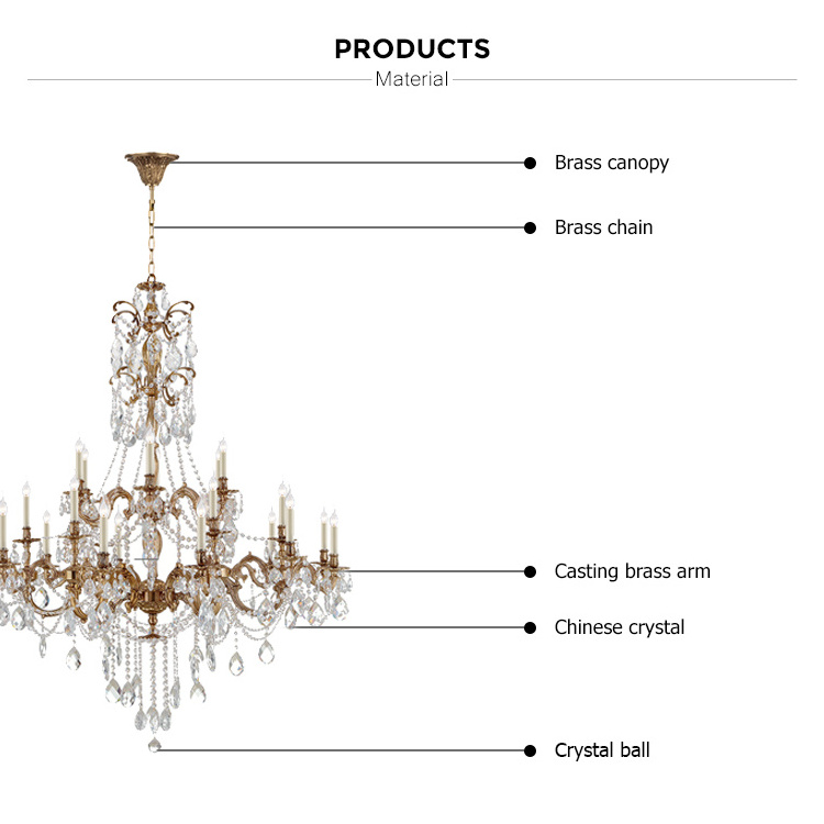 Elegant Decorative Hotel Lobby Large Solid Brass Luxury K9 Cristal Chandelier for High Ceiling