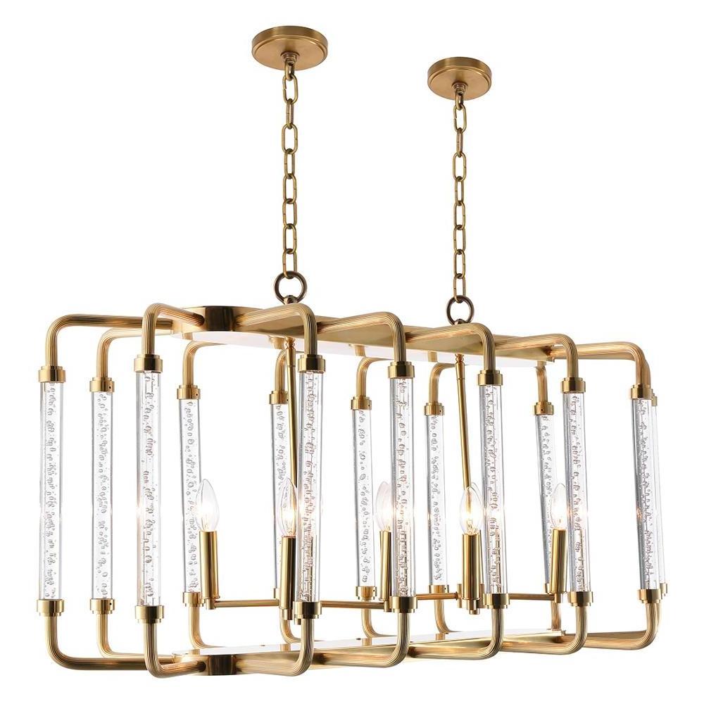 OEM/ODM Small Order Solid Brass Acrylic Decoration Gold LED Rectangular Chandelier for Dining Room