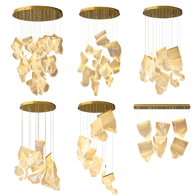 Luxury Gold Metal Stainless Steel Indoor Creative Art Deco Acrylic Pendant Lights For Living Room Bedroom