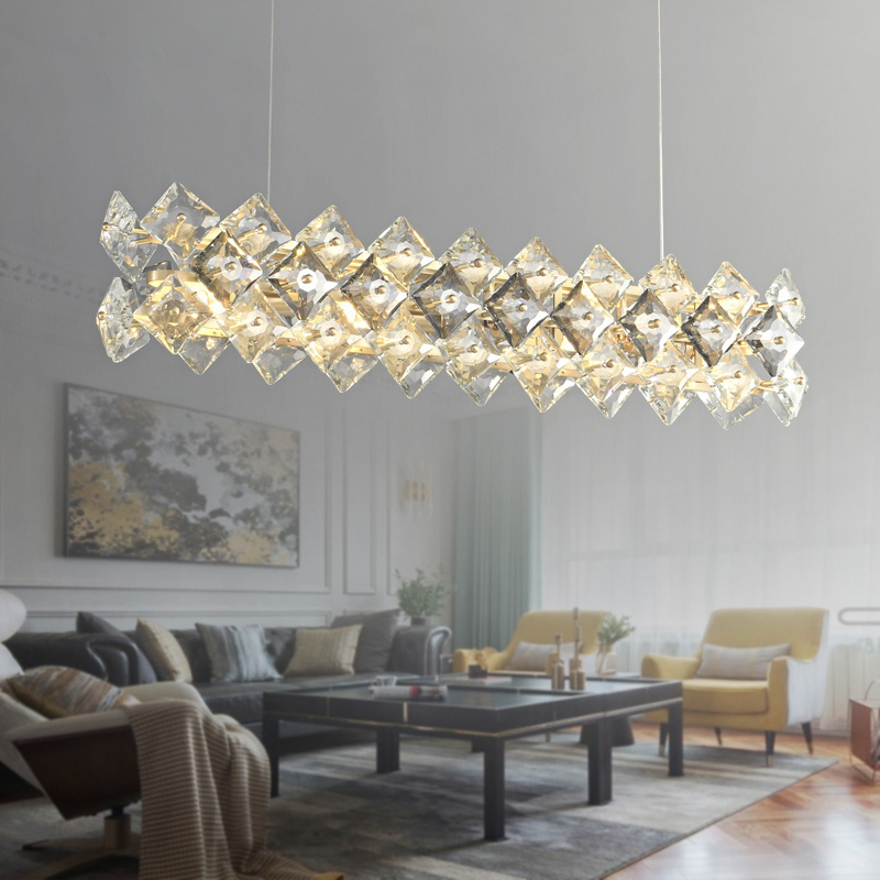 Wholesale Rectangle Crystal Pendants Lamp Fixtures Farmhouse Kitchen Island Copper Material Hanging Lights