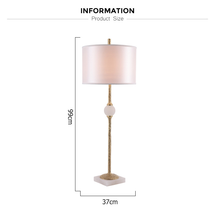 Modern Brass Luxury Brass BR016 White Alabaster Base Fabric Shade E27 Elegant Table Lamp