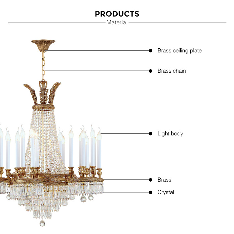 European Royal Luxury Style Brass Material Large Crystal Chandelier Lighting Fixture