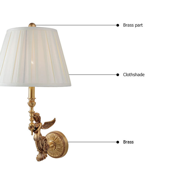 European Solid Brass Single Light French Home Decor Angle Bedroom Wall Lighting