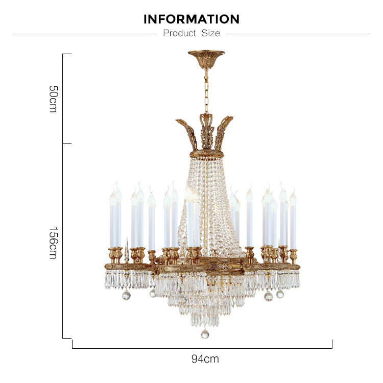 European Royal Luxury Style Brass Material Large Crystal Chandelier Lighting Fixture