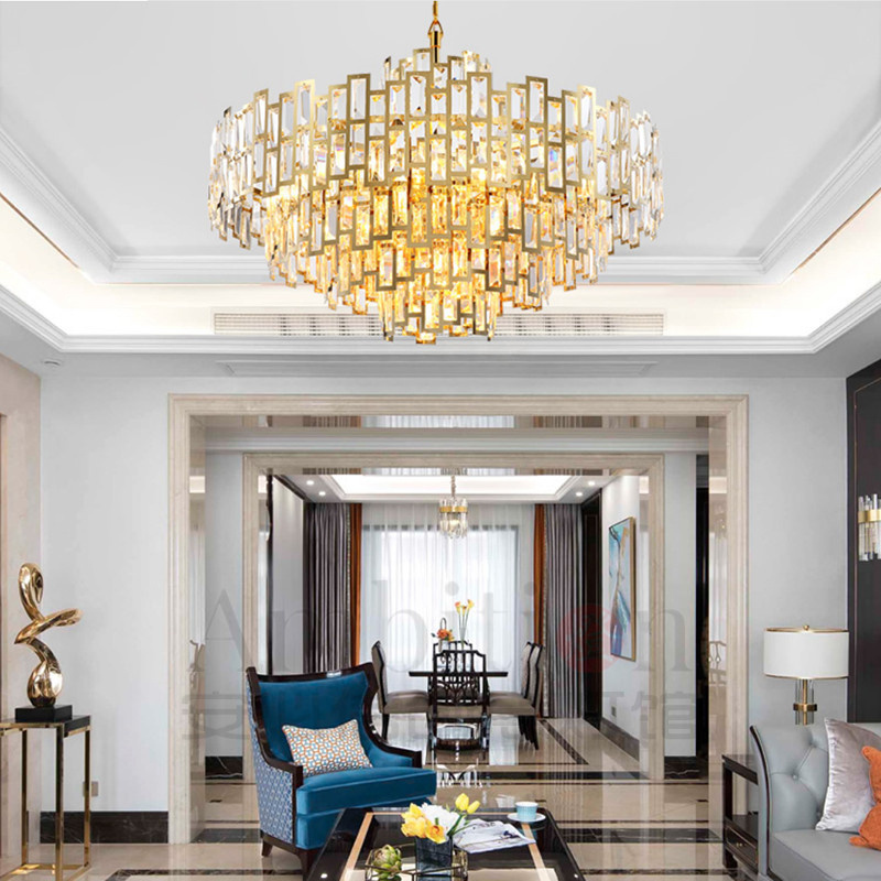 Bedroom Staircase Ceiling Gold Pendant Light Living Room Luxury Modern Crystal Chandelier for Living Room