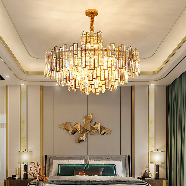 Bedroom Staircase Ceiling Gold Pendant Light Living Room Luxury Modern Crystal Chandelier for Living Room