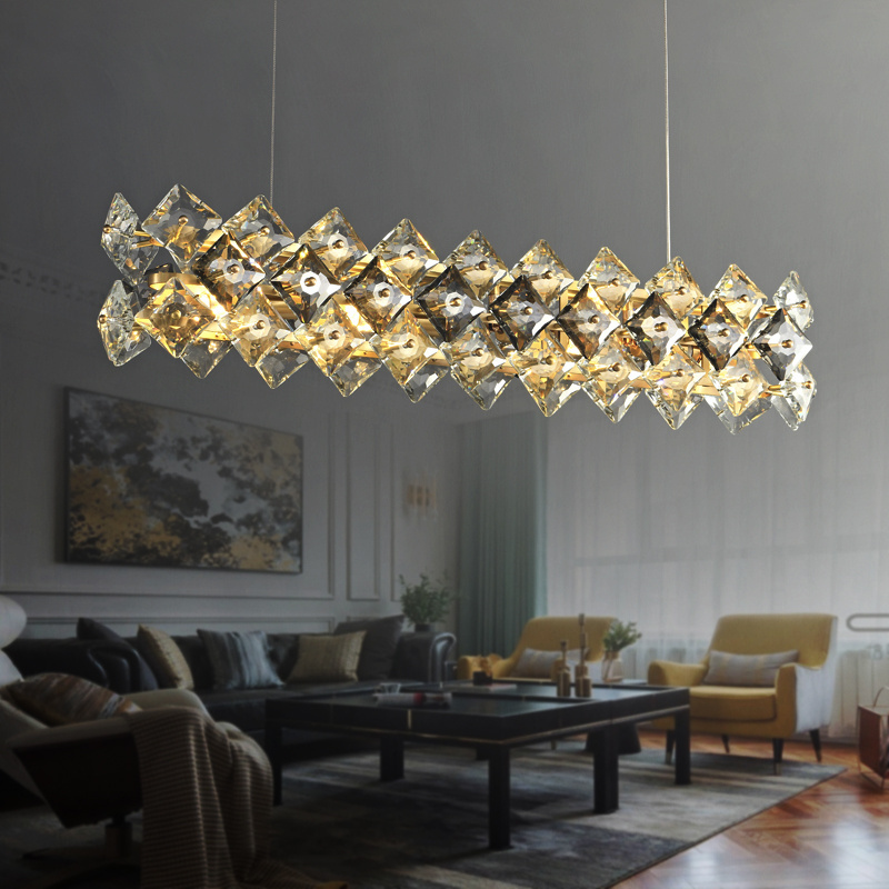 Wholesale Rectangle Crystal Pendants Lamp Fixtures Farmhouse Kitchen Island Copper Material Hanging Lights