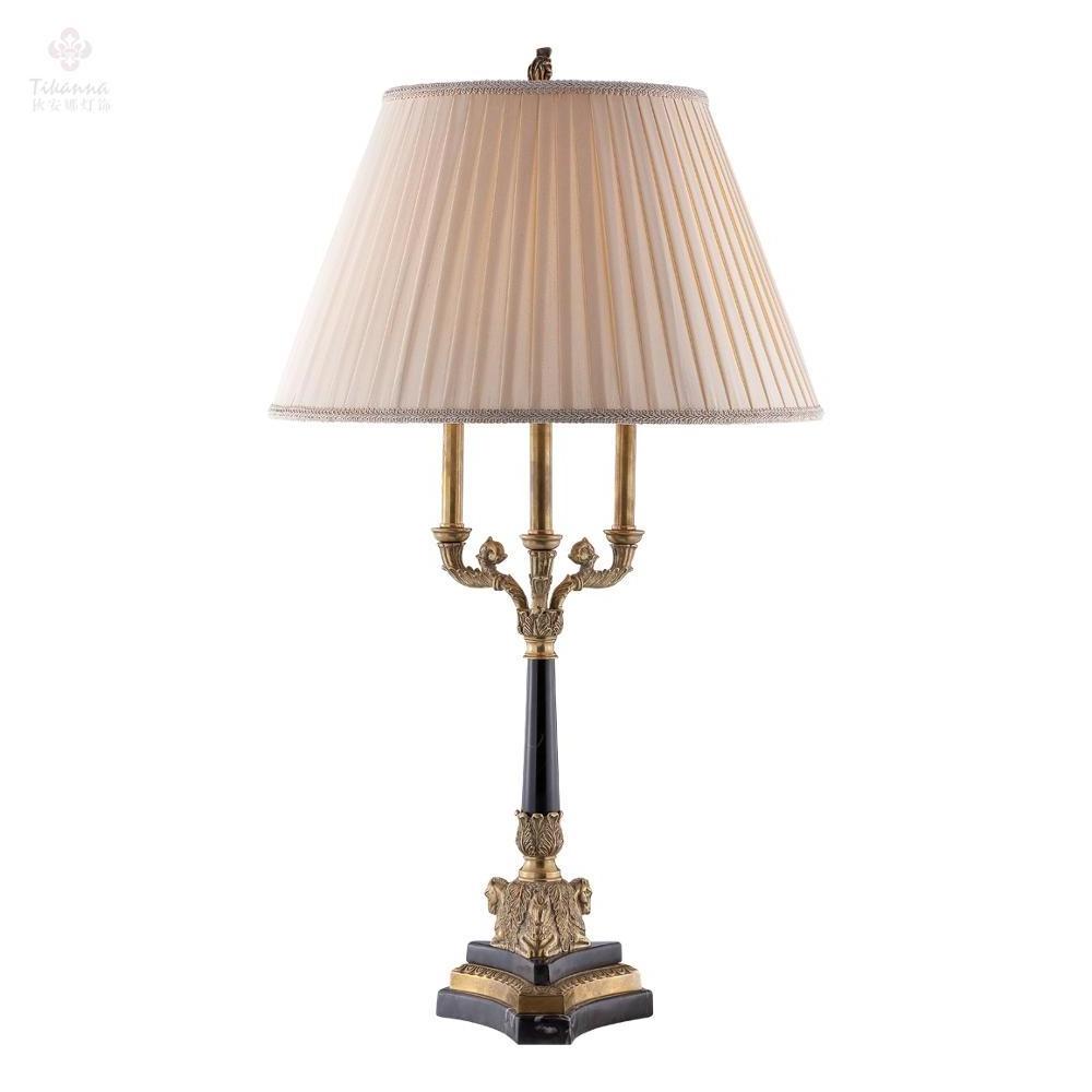 European Antique Brass 1-Light Marble Base Bedside Table Lamps Home Decor