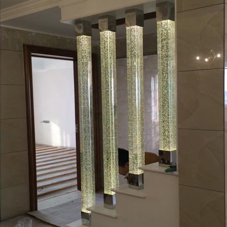 New Design Railing Square Shape Pillar Faced Crystal-Stair-Handrail Crystal Glass Balusters Stair Balustrades Crystal Tube