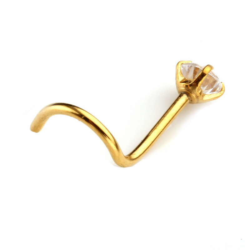 Fashion 3MM Zircon Rhinestone Septum Nose Studs Hooks Bar Pin Body Piercing Stainless Steel Jewelry Nose Rings