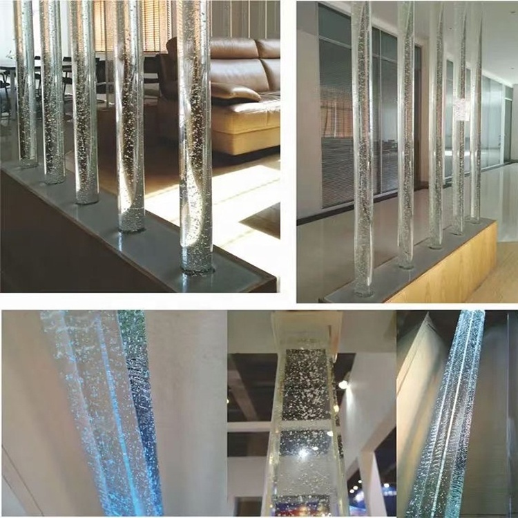 New Design Railing Square Shape Pillar Faced Crystal-Stair-Handrail Crystal Glass Balusters Stair Balustrades Crystal Tube