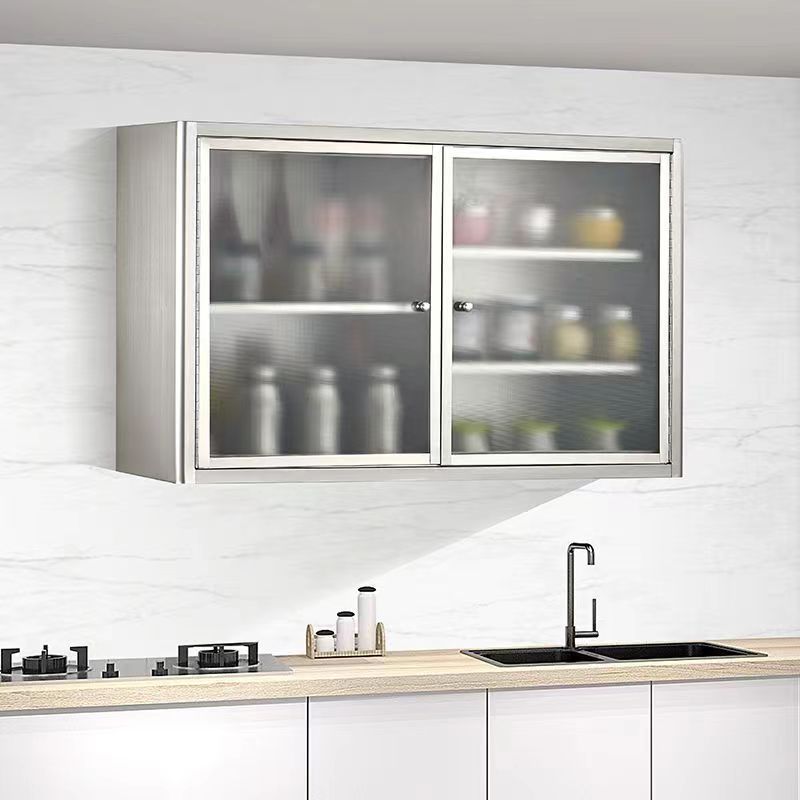 Stainless Steel Wall Mounted Kitchen Cabinet Two Door Kitchen Storage Cabinet Matte Glass  Cupboard