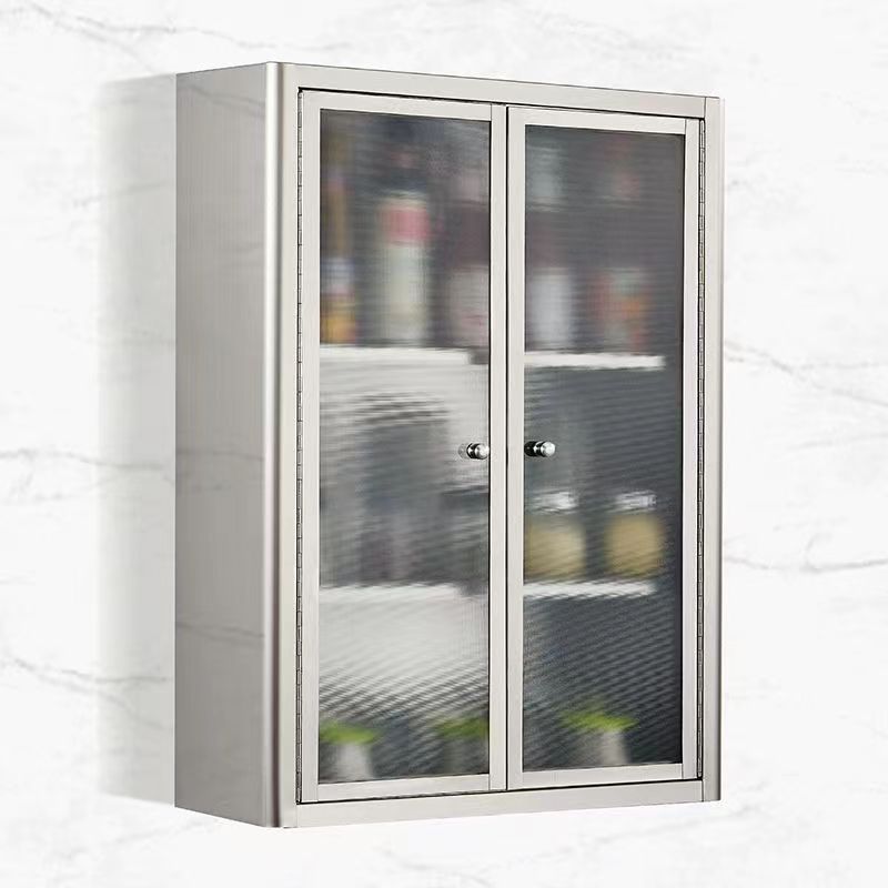 Stainless Steel Wall Mounted Kitchen Cabinet Two Door Kitchen Storage Cabinet Matte Glass  Cupboard