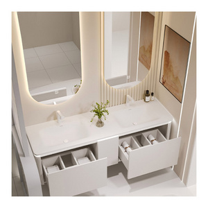 Luxury Floating Double Sink Bathroom Storage Cabinet Customized Modern Solid Wood  Vanity 72 60 Inch waterproof set