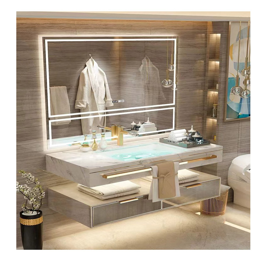 Luxury Floating designer bathroom cabinet vanities furniture sinks Wall Mounted designs double washing basin set