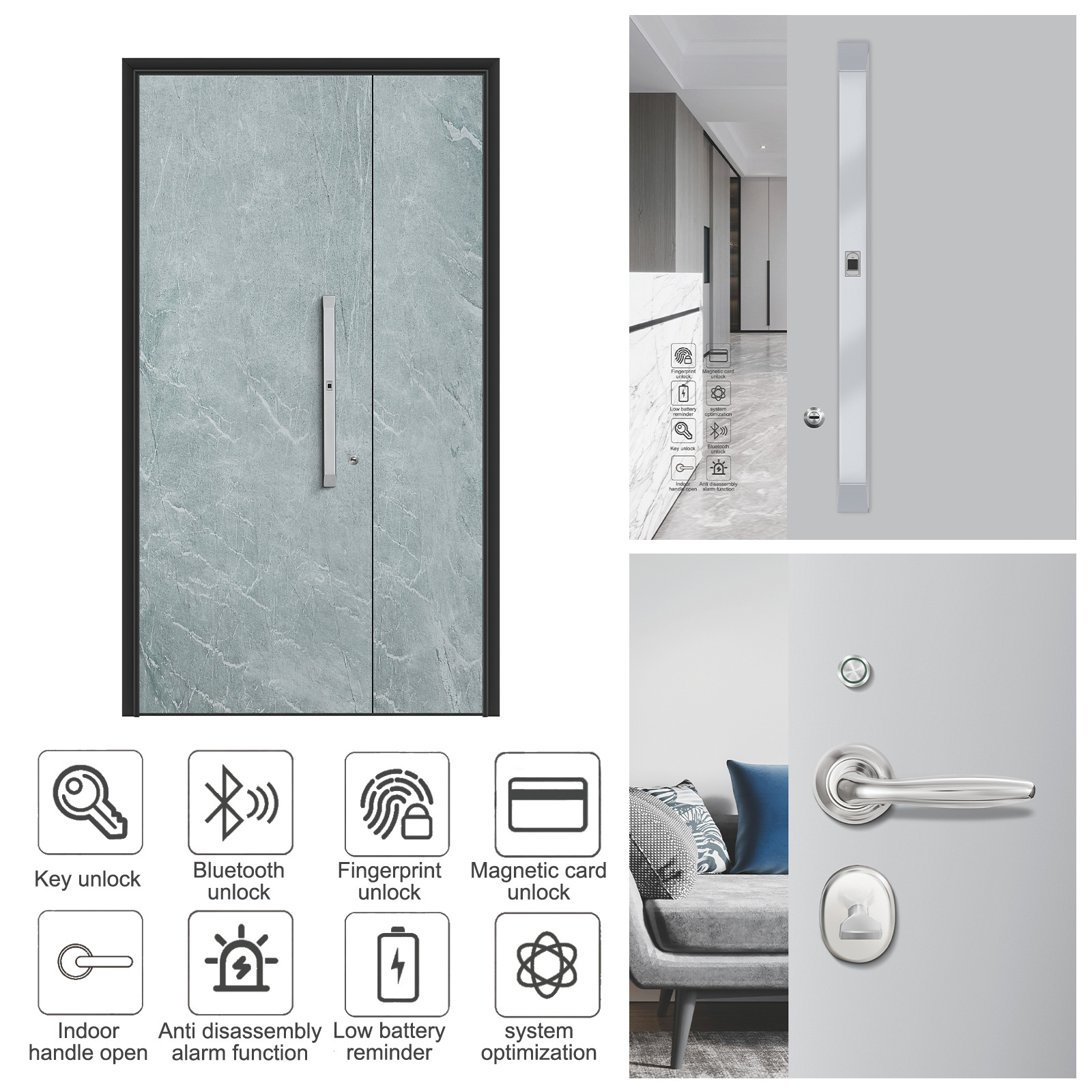 Keyless entry door locks handle smart bio fingerprint door lock outside fingerprint door handle lock indoors